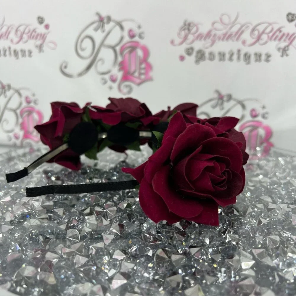 Headband roses red Elegant Burgundy Floral Headband